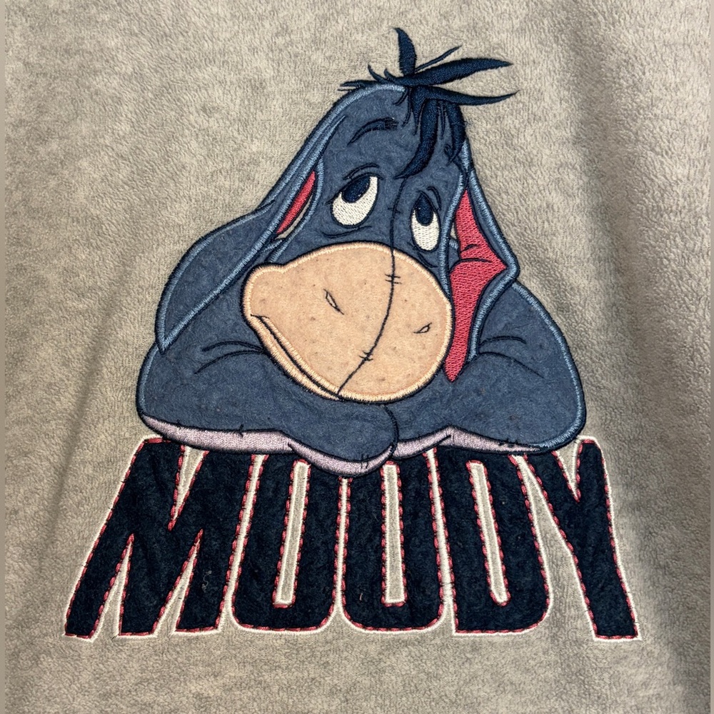 Vtg Disney Fleece Sweatshirt Womens Small Gray Eeyore Moody Embroidered Y2K - Picture 1 of 4